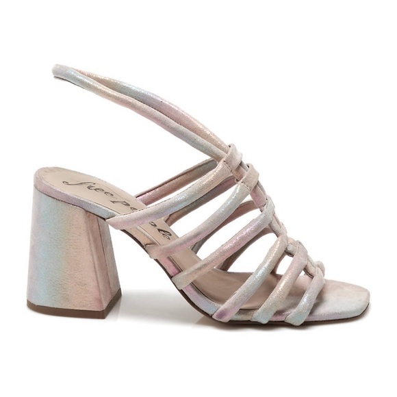Women’s FREE PEOPLE Collette cinched heeled sandal- rainbow metallic. Size 39 - Picture 2 of 10